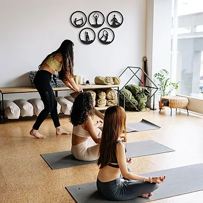 NEW JARGON 5'li Yoga Hareketleri Metal Duvar Dekoru İç Mekan İçin Metal Tablo 5 Adet 34x34 Cm