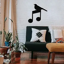 Nota ve Üzerinde Bekleyen Kuş Metal Tasarım Tablosu 50x50cm