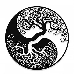 NEW JARGON Siyah ve Beyaz Yin Yang ve Ağaç Figürü Simgesi Metal Dekoratif İç Mekan İçin Metal Tablo 50x50 cm