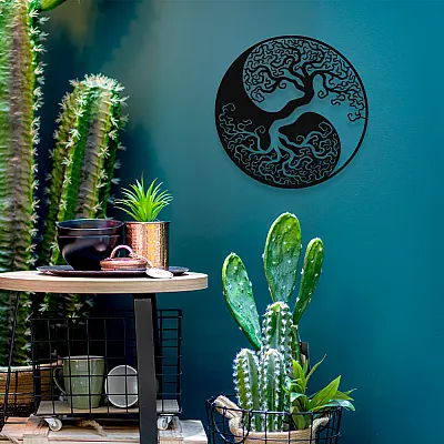 NEW JARGON Siyah ve Beyaz Yin Yang ve Ağaç Figürü Simgesi Metal Dekoratif İç Mekan İçin Metal Tablo 50x50 cm NEW JARGON Siyah ve Beyaz Yin Yang ve Ağaç Figürü Simgesi Metal Dekoratif İç Mekan İçin Metal Tablo 50x50 cm