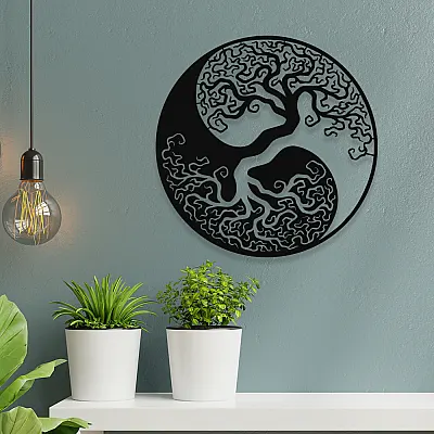 NEW JARGON Siyah ve Beyaz Yin Yang ve Ağaç Figürü Simgesi Metal Dekoratif İç Mekan İçin Metal Tablo 50x50 cm NEW JARGON Siyah ve Beyaz Yin Yang ve Ağaç Figürü Simgesi Metal Dekoratif İç Mekan İçin Metal Tablo 50x50 cm