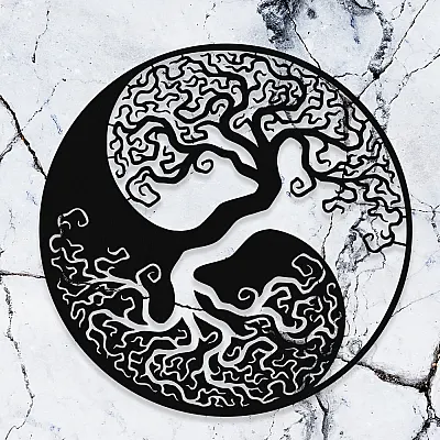 NEW JARGON Siyah ve Beyaz Yin Yang ve Ağaç Figürü Simgesi Metal Dekoratif İç Mekan İçin Metal Tablo 50x50 cm NEW JARGON Siyah ve Beyaz Yin Yang ve Ağaç Figürü Simgesi Metal Dekoratif İç Mekan İçin Metal Tablo 50x50 cm