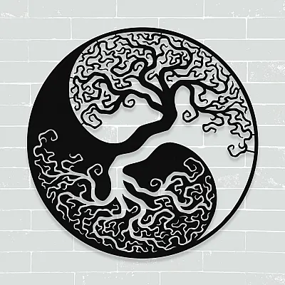 NEW JARGON Siyah ve Beyaz Yin Yang ve Ağaç Figürü Simgesi Metal Dekoratif İç Mekan İçin Metal Tablo 50x50 cm NEW JARGON Siyah ve Beyaz Yin Yang ve Ağaç Figürü Simgesi Metal Dekoratif İç Mekan İçin Metal Tablo 50x50 cm
