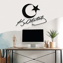 NEW JARGON Türkiye Bayrağı Ay ve Yıldız Metal Tablo Tasarım Duvar Aksesuarı 50x35 cm