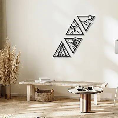 Üçgen Şeklinde Dört Element Seti Duvar Oda Ev Aksesuarı Metal Tablo 