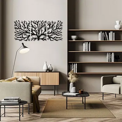 Üçlü Ağaç Set Duvar Oda Ev Aksesuarı Metal Tablo,Metal duvar tablosu ,Metal Duvar Süsü