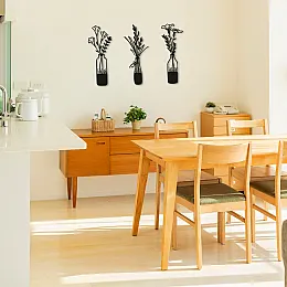 Üçlü Çieçek Duvar Oda Ev Aksesuarı Metal Tablo 