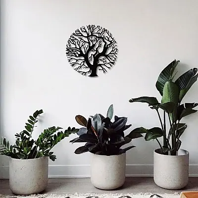Yaşam Ağacı Duvar Oda Ev Aksesuarı Metal Tablo 50x50 cm