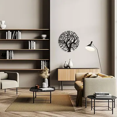 Yaşam Ağacı Duvar Oda Ev Aksesuarı Metal Tablo 50x50 cm