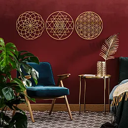 NEW JARGON Yaşam Çiçeği Üçlü Dekor  Set Dekoratif İç Mekan İçin Metal Tablo 