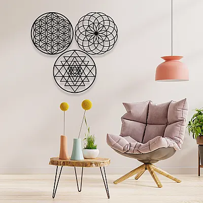 NEW JARGON Yaşam Çiçeği Üçlü Dekor  Set Dekoratif İç Mekan İçin Metal Tablo 
