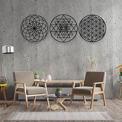 NEW JARGON Yaşam Çiçeği Üçlü Dekor  Set Dekoratif İç Mekan İçin Metal Tablo 