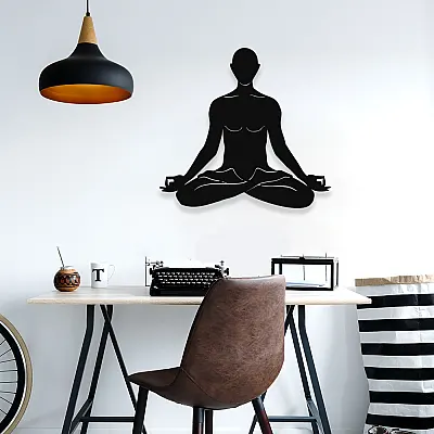 NEW JARGON  Yoga Yapan Erkek Figürü Duvar Oda Ev Aksesuarı Metal Dekoratif İç Mekan İçin Metal Tablo 50x50 cm