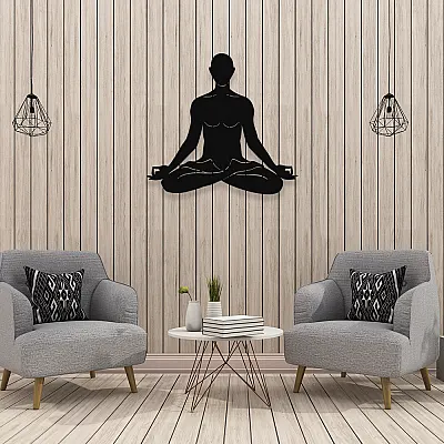 NEW JARGON  Yoga Yapan Erkek Figürü Duvar Oda Ev Aksesuarı Metal Dekoratif İç Mekan İçin Metal Tablo 50x50 cm