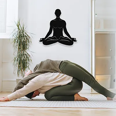 NEW JARGON  Yoga Yapan Erkek Figürü Duvar Oda Ev Aksesuarı Metal Dekoratif İç Mekan İçin Metal Tablo 50x50 cm
