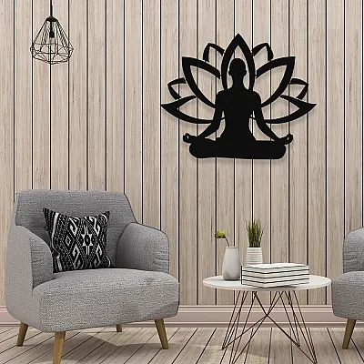 NEW JARGON Yoga Yapan Kadın ve Lotus Çiçeği Metal Dekoratif İç Mekan İçin Metal Tablo 50x40 cm