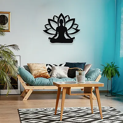 NEW JARGON Yoga Yapan Kadın ve Lotus Çiçeği Metal Dekoratif İç Mekan İçin Metal Tablo 50x40 cm