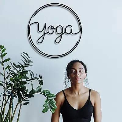 Yoga Yazılı Duvar Oda Ev Aksesuarı Metal Tablo 50x50 cm