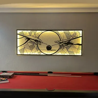 Ademin Yaratılışı ve Bilardo Duvar Oda Ev Aksesuarı Metal Tablo 