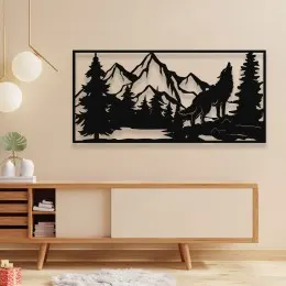 Büyük Orman ve Vahşi Kurt Duvar Oda Ev Dekoru Metal Tablo 120x60