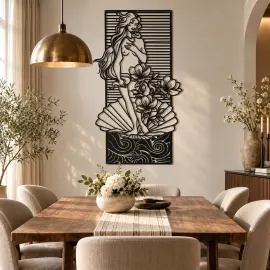 Venüs Tanrıçası Metal Duvar Tablosu - Art Nouveau Kadın Figürü - Venüs'ün Doğuşu - Çiçekli Dekoratif Metal Duvar Sanatı - Salon ve Yatak Odası Dekoru