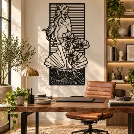 Venüs Tanrıçası Metal Duvar Tablosu - Art Nouveau Kadın Figürü - Venüs'ün Doğuşu - Çiçekli Dekoratif Metal Duvar Sanatı - Salon ve Yatak Odası Dekoru