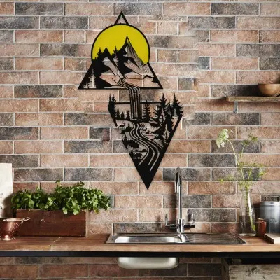Üçgen Renkli Doğa Temalı Metal Tablo