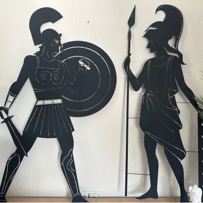 Antik Yunan Savaşçıları Metal Duvar Sanatı - Salon ve Ofis İçin Dev Boy Ev Aksesuarı