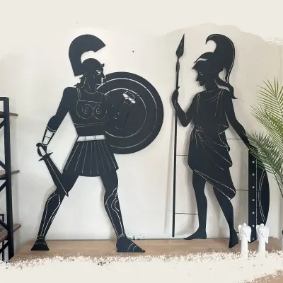 Antik Yunan Savaşçıları Metal Duvar Sanatı - Salon ve Ofis İçin Dev Boy Ev Aksesuarı