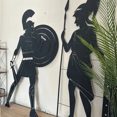 Antik Yunan Savaşçıları Metal Duvar Sanatı - Salon ve Ofis İçin Dev Boy Ev Aksesuarı