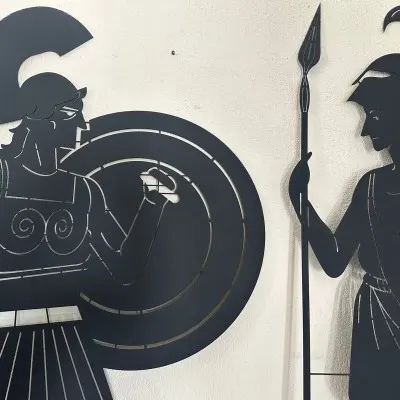Antik Yunan Savaşçıları Metal Duvar Sanatı - Salon ve Ofis İçin Dev Boy Ev Aksesuarı