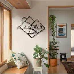 Modern Metal Duvar Dekoru, Ev Girişi Metal Duvar Sanatı, Eşsiz Doğum Günü Hediyesi, Sevgililer Günü Hediyesi, Geometrik Dağ Metal Duvar Sanatı