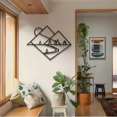 Modern Metal Duvar Dekoru, Ev Girişi Metal Duvar Sanatı, Eşsiz Doğum Günü Hediyesi, Sevgililer Günü Hediyesi, Geometrik Dağ Metal Duvar Sanatı