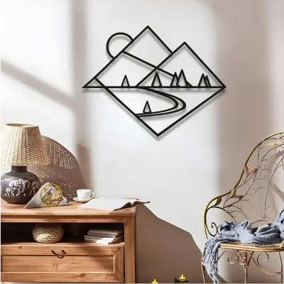 Modern Metal Duvar Dekoru, Ev Girişi Metal Duvar Sanatı, Eşsiz Doğum Günü Hediyesi, Sevgililer Günü Hediyesi, Geometrik Dağ Metal Duvar Sanatı