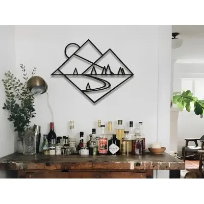 Modern Metal Duvar Dekoru, Ev Girişi Metal Duvar Sanatı, Eşsiz Doğum Günü Hediyesi, Sevgililer Günü Hediyesi, Geometrik Dağ Metal Duvar Sanatı