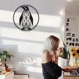 Geometrik Penguen Duvar Sanatı, Metal Hayvan Dekoru, Minimalist Duvar Panosu, Onun veya Onun İçin Modern Sanat Hediyesi, Nordik Ev Dekoru