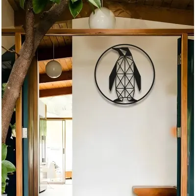 Geometrik Penguen Duvar Sanatı, Metal Hayvan Dekoru, Minimalist Duvar Panosu, Onun veya Onun İçin Modern Sanat Hediyesi, Nordik Ev Dekoru
