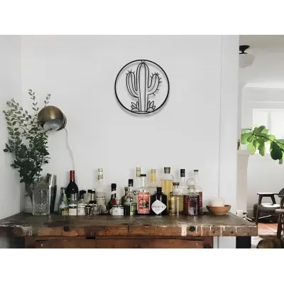 Metal Kaktüs Duvar Sanatı, Minimalist Yuvarlak Duvar Dekoru, Oturma Odası İçin Bohem Çöl Temalı Sanat, Modern Siyah Metal Duvar Süsü, Ev Dekoru Tutkunlarına Hediye