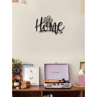 "Home"  Metal Duvar Sanatı, Çiçek Desenli Tasarım, Modern Minimalist Ev Dekoru, Siyah Metal Kelime Tabelası, Rustik Çiftlik Evi Duvar Sanatı, Ev Sahipleri İçin Hediye
