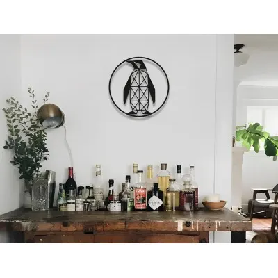 Geometrik Penguen Duvar Sanatı, Metal Hayvan Dekoru, Minimalist Duvar Panosu, Onun veya Onun İçin Modern Sanat Hediyesi, Nordik Ev Dekoru