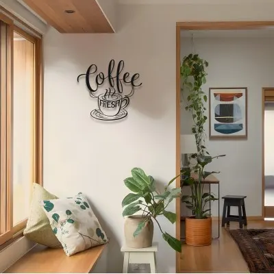 Kahve Temalı Metal Duvar Dekoru, Siyah Kahve Barı Dekorasyonu, Mutfak Kahve Yazısı, Rustik Tarz Kahve Dükkanı Panosu, Modern Kafe Dekoru