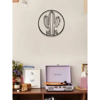 Metal Kaktüs Duvar Sanatı, Minimalist Yuvarlak Duvar Dekoru, Oturma Odası İçin Bohem Çöl Temalı Sanat, Modern Siyah Metal Duvar Süsü, Ev Dekoru Tutkunlarına Hediye