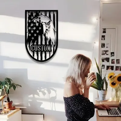 Kişiye Özel Kartal ve ABD Bayrağı Metal Tablo – Amerikan Bayraklı Duvar Dekoru, 4 Temmuz Hediyesi, Vatansever & Gazilere Özel İsimli Tabela