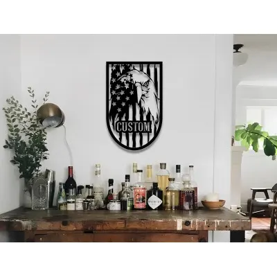 Kişiye Özel Kartal ve ABD Bayrağı Metal Tablo – Amerikan Bayraklı Duvar Dekoru, 4 Temmuz Hediyesi, Vatansever & Gazilere Özel İsimli Tabela