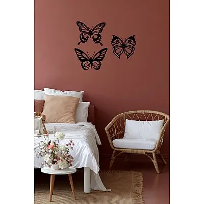 3 Parça Kelebek Dekoratif Metal Tablo Duvar Oda Ev Aksesuarı