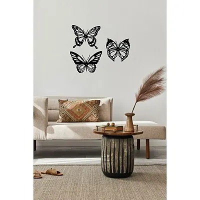 3 Parça Kelebek Dekoratif Metal Tablo Duvar Oda Ev Aksesuarı