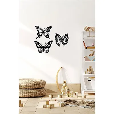 3 Parça Kelebek Dekoratif Metal Tablo Duvar Oda Ev Aksesuarı