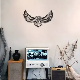 Baykuş Figürlü Metal Duvar Aksesuarı – Modern Metal Tablo