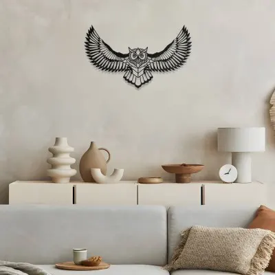 Baykuş Figürlü Metal Duvar Aksesuarı – Modern Metal Tablo