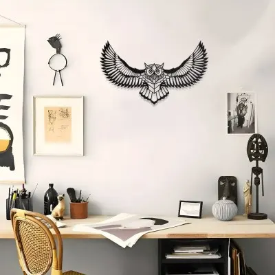 Baykuş Figürlü Metal Duvar Aksesuarı – Modern Metal Tablo